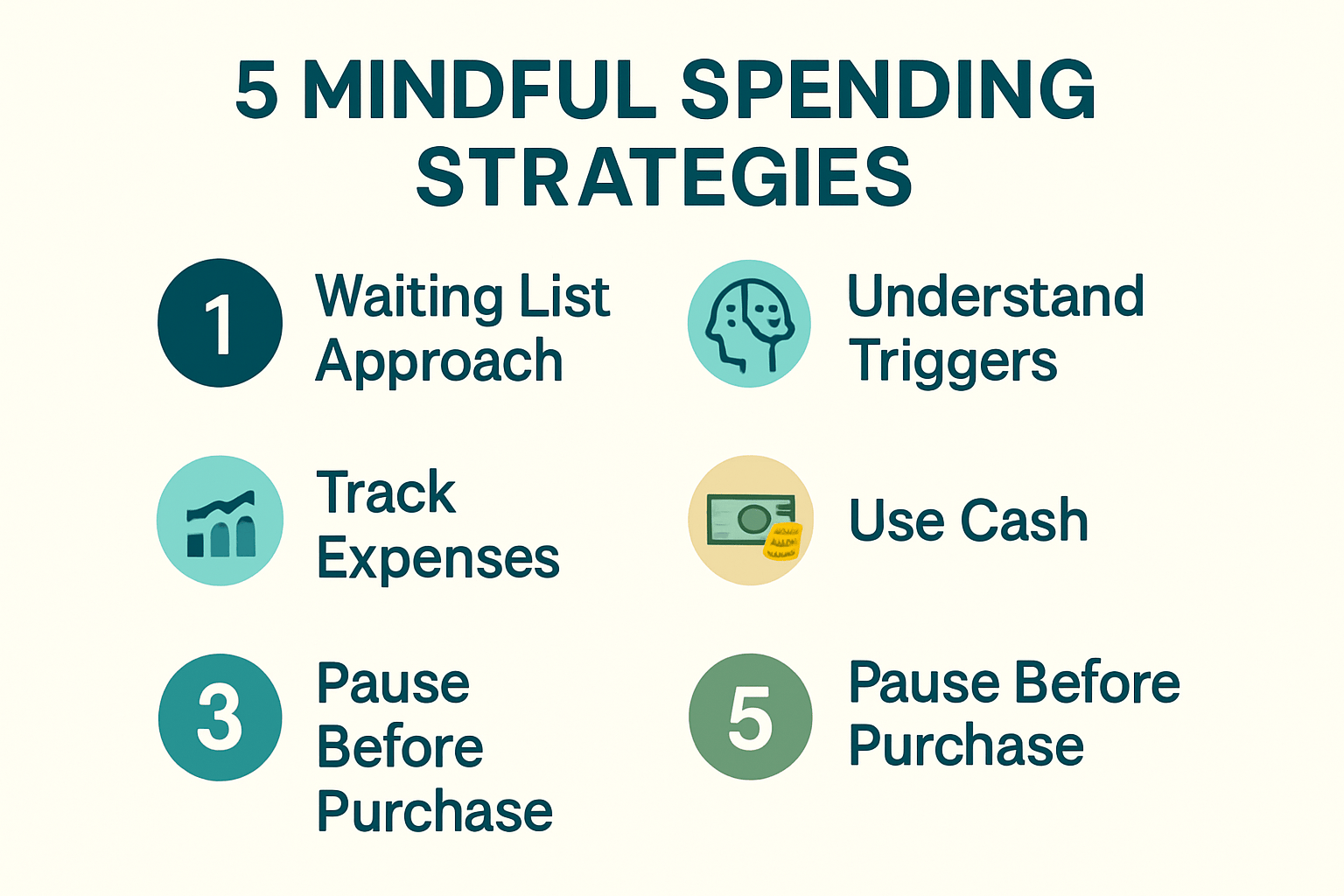 A visual summary of the 5 mindful spending strategies.